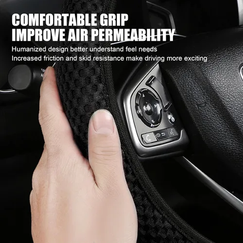 Vista 3 de Tesnaao Pack-1 Funda para volante de coche, malla de masaje 3D de seda de hielo transpirable sin anillo interior, protector antideslizante de agarre