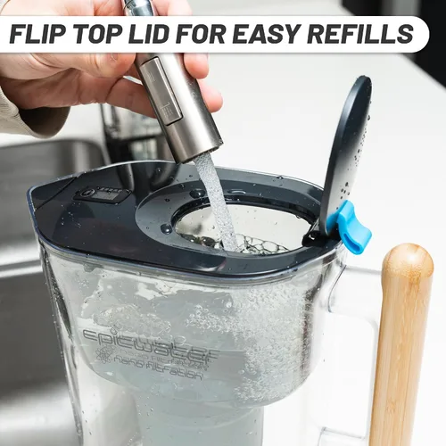 Vista 6 de Epic Nano Jarras de filtro de agua para agua potable 10 tazas Filtro de agua de 150 galones Filtro de agua por gravedad (negro y bambú)