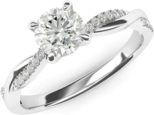 Vista 2 de Anillo de compromiso de plata esterlina de 4 puntas con vid torcida pequeña simulada de diamante o moissanita de 1.0 CT
