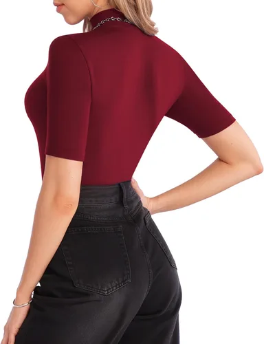 Vista 3 de MANGOPOP Camiseta ajustada de manga larga con cuello alto falso para mujer, manga 34