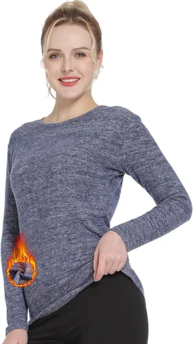 Vista 34 de MANCYFIT Tops térmicos para mujer, camisa con forro polar, manga larga, capa base, cuello en V