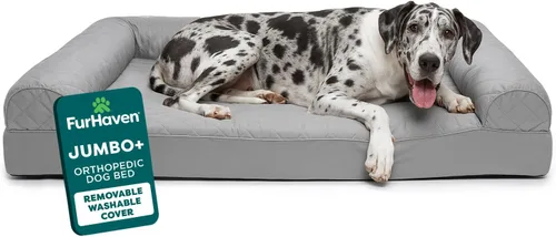 Vista 22 de Furhaven - Cama ortopédica para perros, estilo sofá, acolchada, con funda extraíble y lavable, marrón tostado, tamaño jumbo (XL)