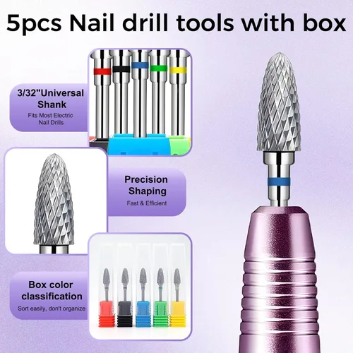 Vista 7 de Fantexy Juego de brocas para uñas acrílicas, 3/32 pulgadas, brocas profesionales de tungsteno para uñas, herramientas de arte de uñas, manicura