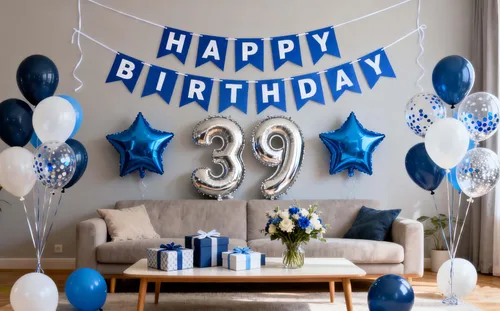 Vista 10 de Decoración de fiesta de cumpleaños número 30 para hombres, pancarta de feliz cumpleaños, color azul, plateado, número 30, globos de papel