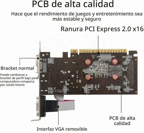 Vista 3 de QTHREE NVIDIA GT 730 - Tarjeta gráfica de 4 GB, DDR3, 128 bits, tarjeta de video para PC, PCI Express x16, DVI-I, HDMI, VGA, GPU de computadora