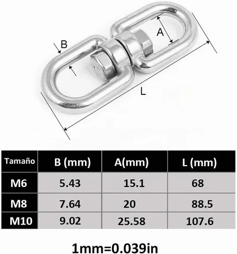 Vista 6 de Lependor Gancho giratorio de acero inoxidable 304 de doble extremo, grillete giratorio ojo a ojo, accesorios de conector de anillo de doble extremo