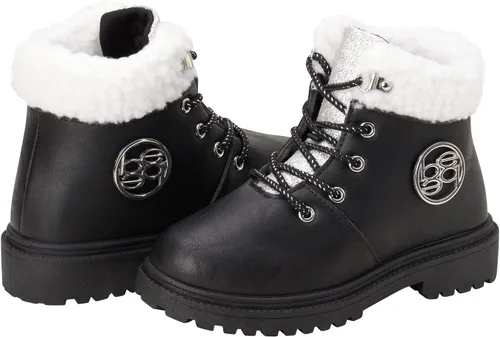 Vista 3 de bebe Botas de invierno para niñas, botas de trabajo resistentes al agua con puños de sherpa y purpurina