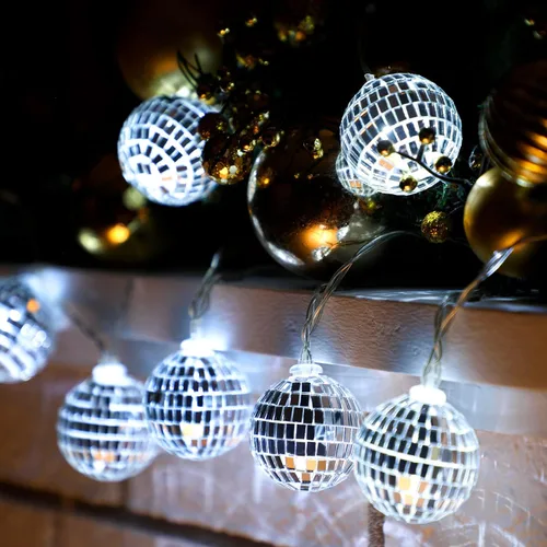Vista 6 de Zhanmai Guirnalda de 30 luces LED de bola de discoteca para decoración de mini espejo iluminado, bolas de discoteca para 70 y 80 s, suministros