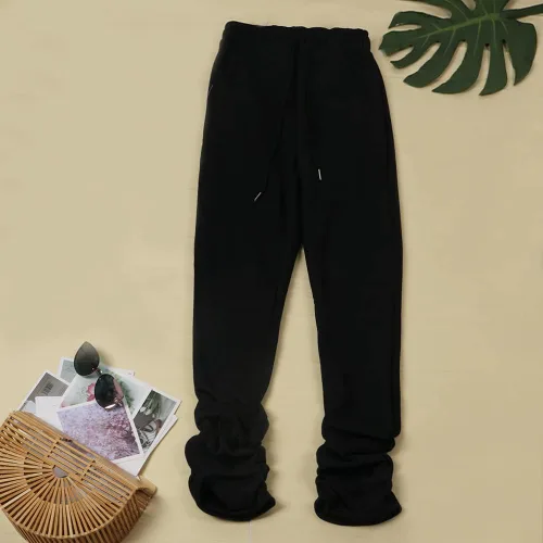 Vista 3 de Pantalones deportivos de forro polar apilados para mujer, con forro de sherpa, gruesos, cálidos, atléticos, atléticos, fruncidos, para descansar
