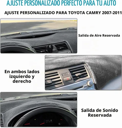 Vista 4 de POSAID Funda para salpicadero de Toyota Camry 2011, 2010, 2009, 2008, 2007, ajuste personalizado, para Toyota Camry 2011-2007, color negro 07-11
