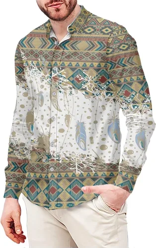Vista 12 de Camisas aztecas grandes y altas para hombre, diseño étnico azteca tribal del suroeste, camiseta delgada de manga larga con botones