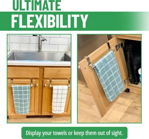 Vista 6 de Evelots Gancho para toallas, barra sobre la puerta del gabinete, cocina, baño, paquete de 2 unidades, soporte para toallas de cocina, puerta