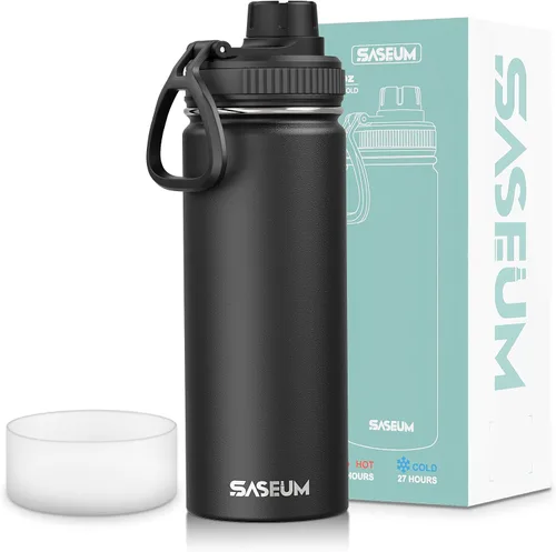 Vista 19 de SASEUM Botella de agua de acero inoxidable de 12 onzas, botella aislada sin BPA con tapa de boquilla a prueba de fugas, botella de metal de boca