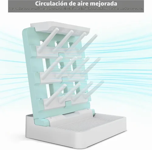 Vista 4 de Estante de secado de biberones, soporte vertical para secadora de biberones, estante de secado de biberones que ahorra espacio para encimera, Azul