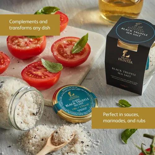 Vista 5 de TruffleHunter, Condimento de sal marina de Cornualles de trufa negra en escamas - 4.94 oz Condimento gourmet, vegano, vegetariano, copos de sal