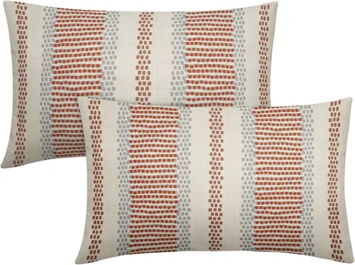 Vista 56 de Juego de 2 fundas de almohada negras y azules con rayas de puntos grises, decorativas para exteriores, estilo boho rústico, para sofá, cama, cojín