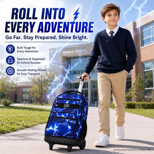 Vista 5 de Mochila con ruedas para niños, bolsa de libros con ruedas para hombres Azul