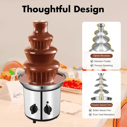 Vista 7 de Máquina de fuente de chocolate, fuente de fondue de inmersión de acero inoxidable de 4 niveles con sistema de sellado, máquina de fusión eléctrica