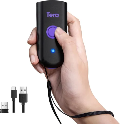 Vista 10 de Tera Escáner de código de barras inalámbrico 1D compatible con Bluetooth, lector de código de barras digital impreso mini portátil para Windows, Mac
