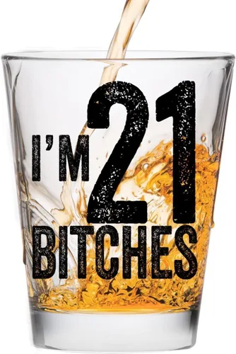 Vista 10 de Make Em Laugh 2004 Vaso de chupito de cumpleaños feliz número 21 - Celebra el cumpleaños número 21 - Regalos de cumpleaños perfectos para él o ella