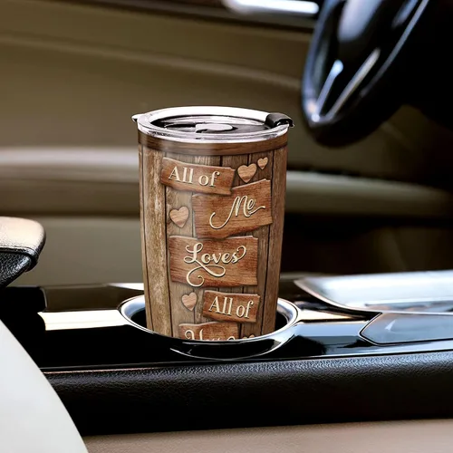 Vista 3 de Dorris Vaso personalizado de All Of Me Loves All Of You con tapa, taza de viaje de acero inoxidable, taza aislada, regalo romántico, matrimonio