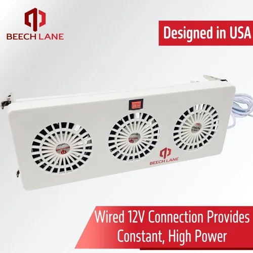Vista 2 de Beech Lane Ventilador de aleta evaporador de refrigerador de 12 V, patente pendiente, tres ventiladores maximizan el flujo de aire, se fija a