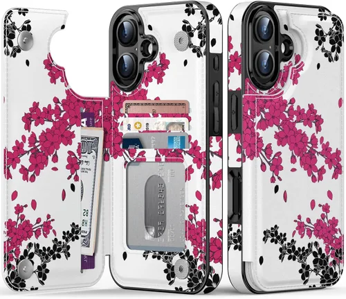 Vista 49 de FUNMIKO Funda tipo cartera para iPhone 13 con tarjetero, bloqueo RFID, protección de grado militar y obras de arte impresas con rayos UV, cierre