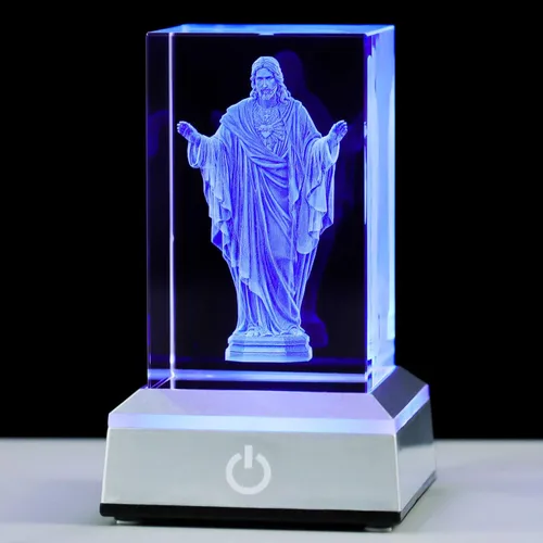 Vista 9 de YWHL Figura de Cruz de Cristal 3D con Base de Luz Colorida, Grabada Láser, Regalos Religiosos Bíblicos para Mujeres y Hombres, Decoración Cristiana