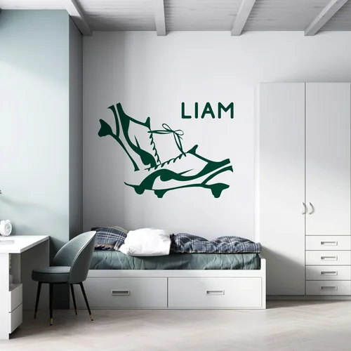 Vista 7 de Calcomanía personalizada con jugador de fútbol que pasa una pelota y una pelota enorme, decoración de fútbol de larga duración para la habitación
