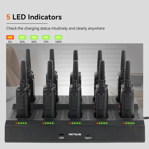 Vista 5 de Retevis RT68 Radio de 2 vías, Walkie Talkies de largo alcance para adultos (Paquete de 10) con cargador de 10 vías, carga más fácil y segura