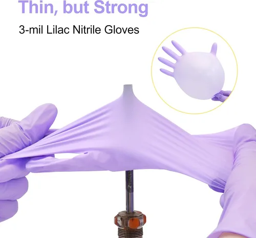 Vista 5 de SwiftGrip Guantes desechables para examen de nitrilo, 3 mil, guantes lilas desechables sin látex, sin polvo