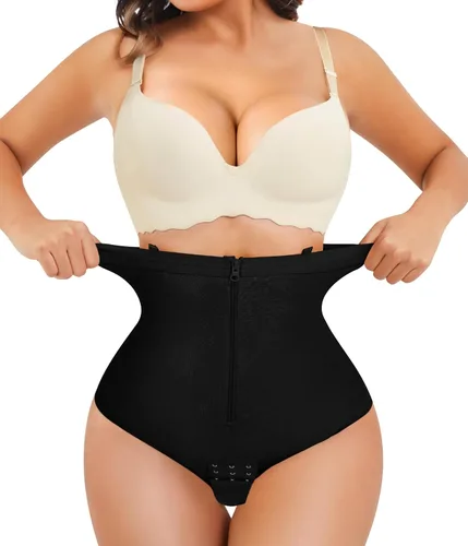 Vista 2 de YERKOAD Tanga sin costuras para mujer, con cremallera, doble control de abdomen, cintura alta, ropa interior adelgazante