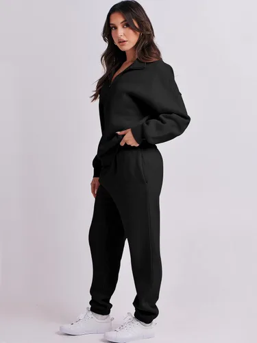 Vista 5 de Prinbara Conjunto de sudadera de manga larga con media cremallera para mujer, conjunto de 2 piezas con bolsillos