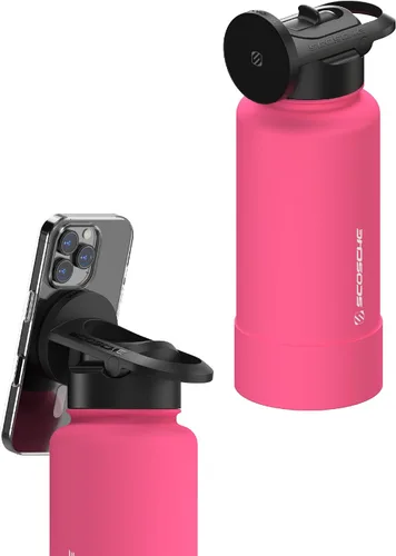 Vista 19 de Scosche MFMS22 MagicMount Flask - Botella de agua de acero inoxidable de 22 onzas con soporte de montaje MagSafe para teléfono, frasco aislado 12H