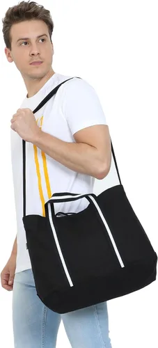 Vista 4 de Eco Right Bolsa de lona extragrande para compras y trabajo, bolsa de playa con asas cruzadas ajustables