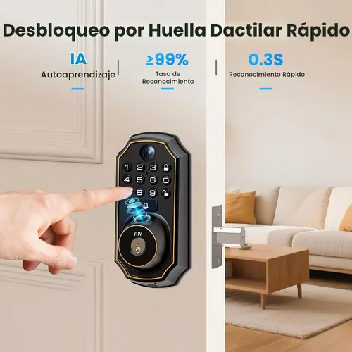 Vista 6 de YHV Cerrojo inteligente con cámara, cerradura WiFi de huella digital para puerta delantera