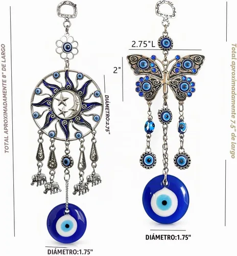Vista 4 de Betterdecor Adorno colgante de ojo turco azul malvado, mariposa y luna de sol