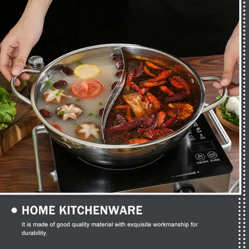 Vista 6 de 1 set de acero inoxidable doble olla caliente estilo chino doble sabor olla caliente asas cómodas diseño anti-quemaduras para reuniones de invierno