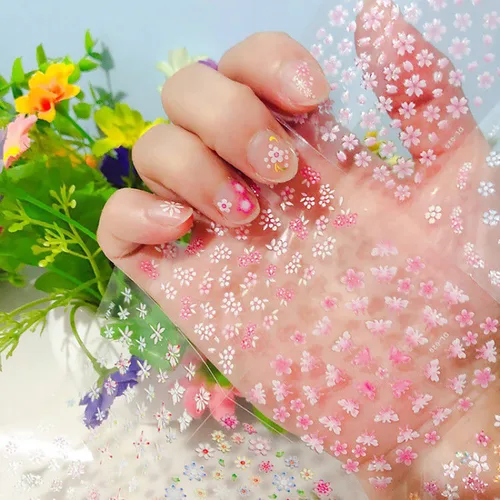 Vista 4 de 30 hojas de calcomanías de arte de uñas, diseño de corazón, plumas, flores, 3D, autoadhesivas, holográficas, mariposas, luna, decoración de uñas