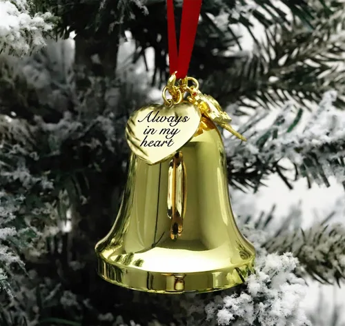 Vista 3 de JUPPE Adorno dorado personalizado de campana de Navidad y campana de trineo 2025, colgante personalizado grabado para decoración de campana