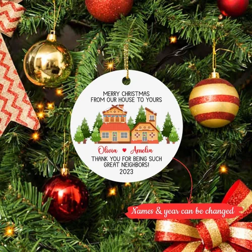 Vista 2 de Adorno de Navidad con texto en inglés «Thank You for Being Great Neighbor», adorno de Navidad personalizado para el mejor amigo, regalo de amistad