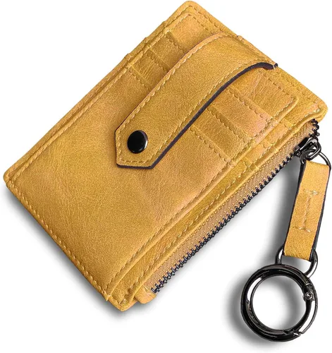 Vista 2 de Pofee XIO - Tarjetero de RFID delgado y minimalista para mujer, con bolsillo frontal, mini monedero con llavero