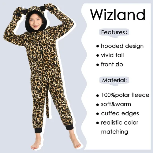 Vista 34 de Wizland Disfraz de animal para niños, leopardo, vaca, mono, reno, gato negro, dálmata, muñeco de nieve, mono de Papá Noel