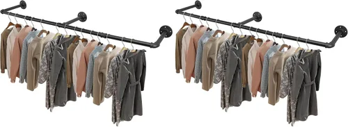 Vista 10 de Livabber Perchero Industrial de Tubería para Ropa, Perchero de Hierro Resistente Desmontable Montado en Pared, Barra de Ropa Rústica que Ahorra