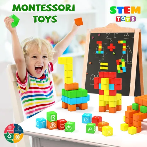 Vista 6 de Hiwawind 40 bloques magnéticos, regalos ideales para niños de 3, 4, 5, 6 años, juguetes de aprendizaje STEM para niños y niñas de 3 a 5 años