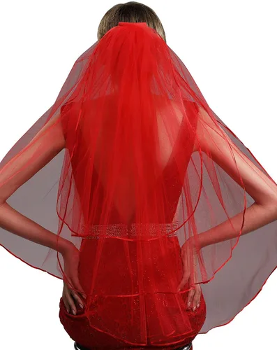 Vista 4 de Tulle Sheer boda velos de novia catedral para novia 11059-2, 11054rojo