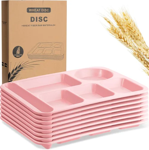 Vista 13 de Pinkunn 8 platos divididos irrompibles grandes de 14 pulgadas para niños y adultos, bandeja de paja de trigo apta para lavavajillas, microondas