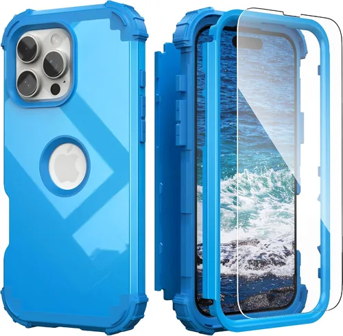 Vista 17 de IDweel Funda para iPhone 16 Pro Max con Protector de Pantalla, 3 en 1 Resistente a Golpes Ajuste Delgado Híbrida de Servicio Pesado Cubierta Dura