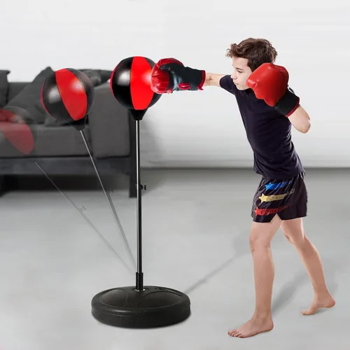 Vista 7 de Saco de boxeo para niños de 3 a 8 años, bolsa de boxeo para niños con guantes y soporte ajustable, juguete deportivo para niños