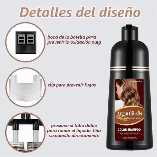 Vista 6 de Tinte para el cabello con aceite de argán negro, 16.9 onzas líquidas, champú de color semipermanente 3 en 1, fácil de usar (negro)